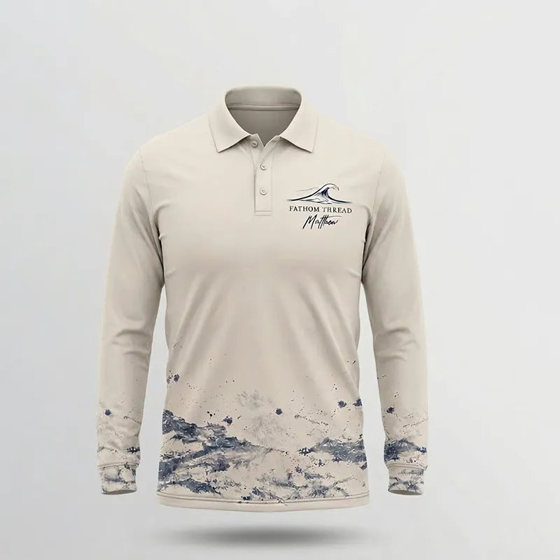 Fathom Thread Gyotaku Bass Fishing Polo Long Sleeve Shirt