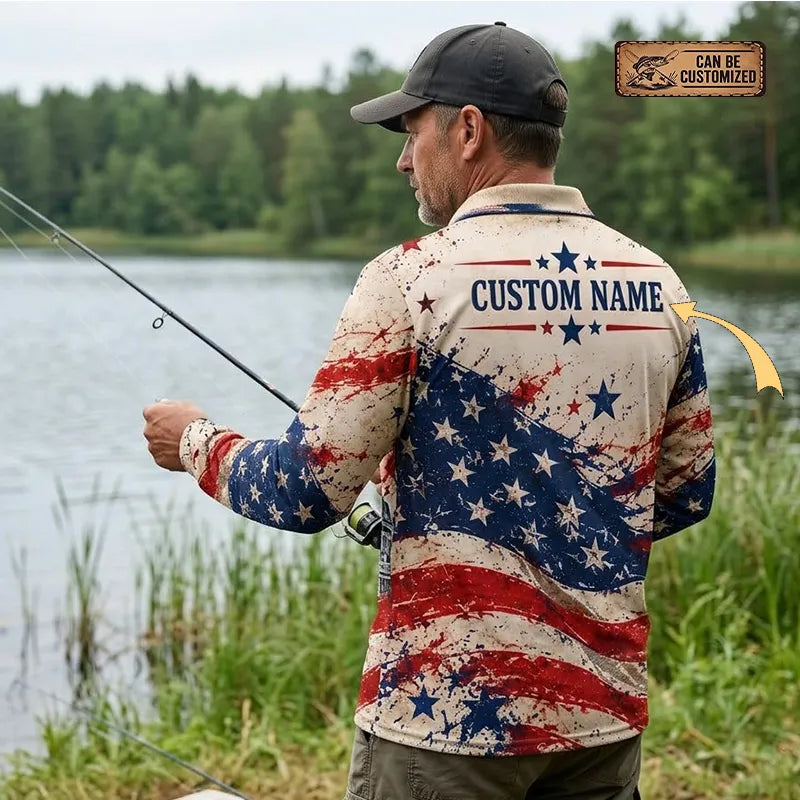 Personalized America 250 Years Of Freedom American Flag Polo Long Sleeve Shirt