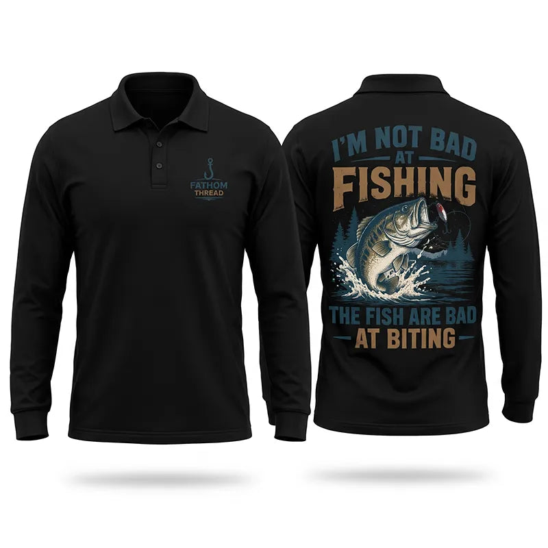Funny I'm Not Bad at Fishing Bass Fishing Polo Long Sleeve Shirt