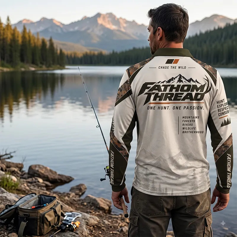 Fathom Thread Hunting Outdoor Camo Landscape Polo Long Sleeve Shirt