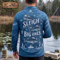 Personalized Sleigh the Big Ones Christmas Fishing Polo Long Sleeve Shirt