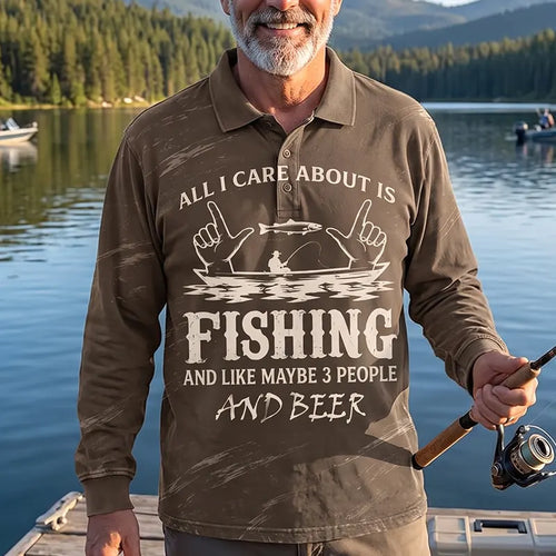 All I Care About Is Fishing Funny Fishing Lover Polo Long Sleeve Shirt
