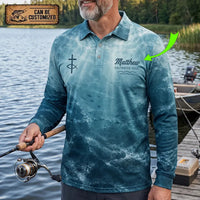 Personalized Romans 12:2 Christian Ocean Fishing Polo Long Sleeve Shirt