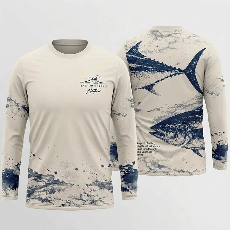 Personalized Fathom Thread Gyotaku Tuna Ocean Fishing Long Sleeve Shirt