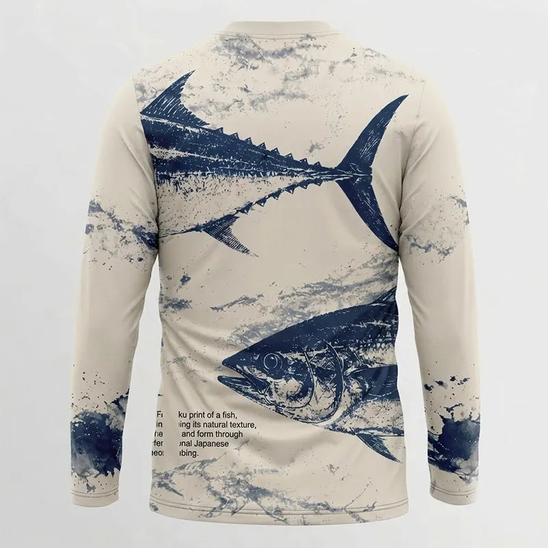 Personalized Fathom Thread Gyotaku Tuna Ocean Fishing Long Sleeve Shirt