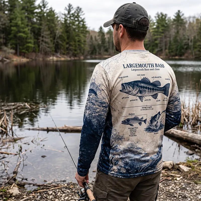 Personalized Fathom Thread Custom Largemouth Bass Anatomy Fishing Long Sleeve Shirt