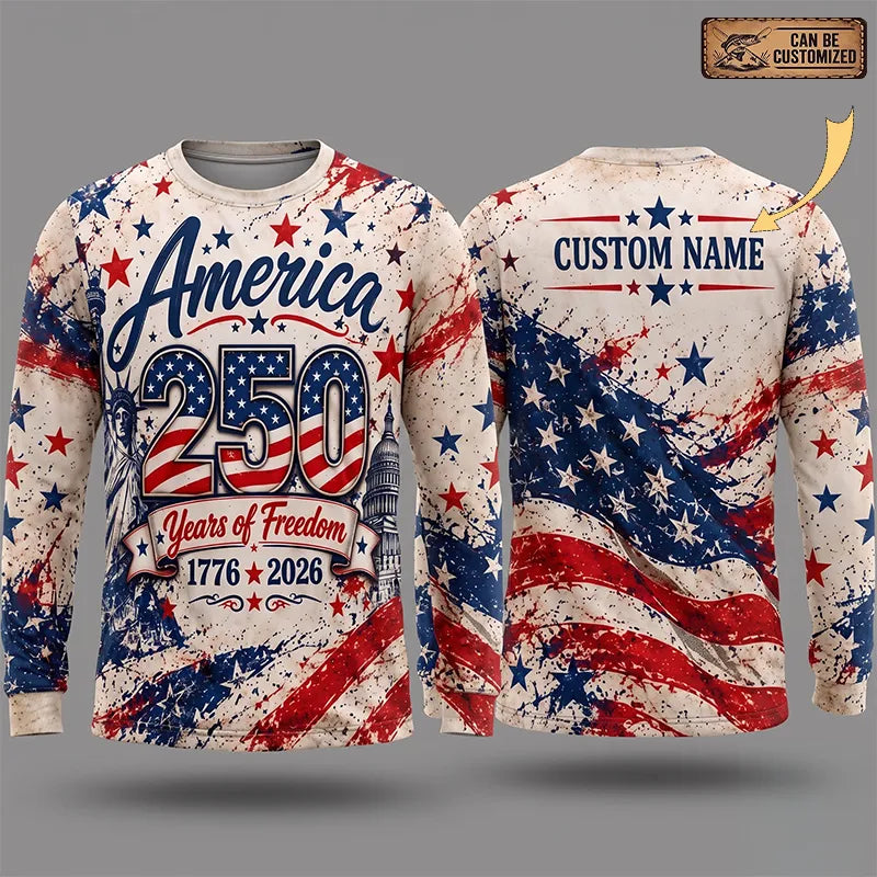 Personalized America 250 Years Of Freedom American Flag Long Sleeve Shirt