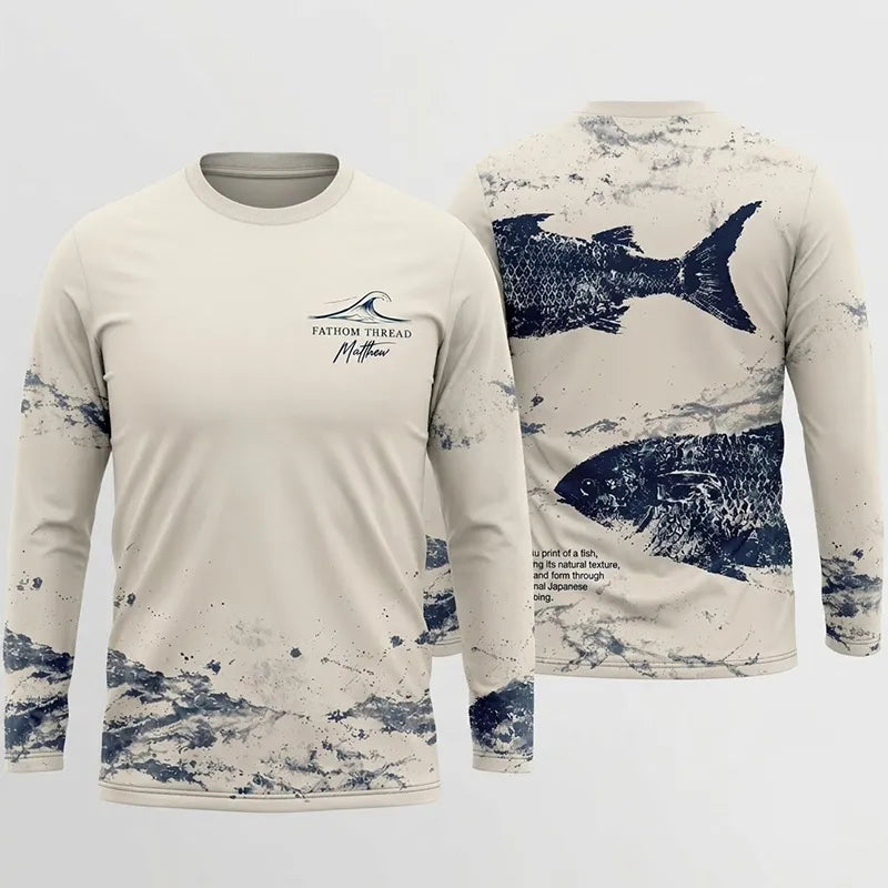 Fathom Thread Gyotaku Fishing Art Outdoor Long Sleeve Shirt