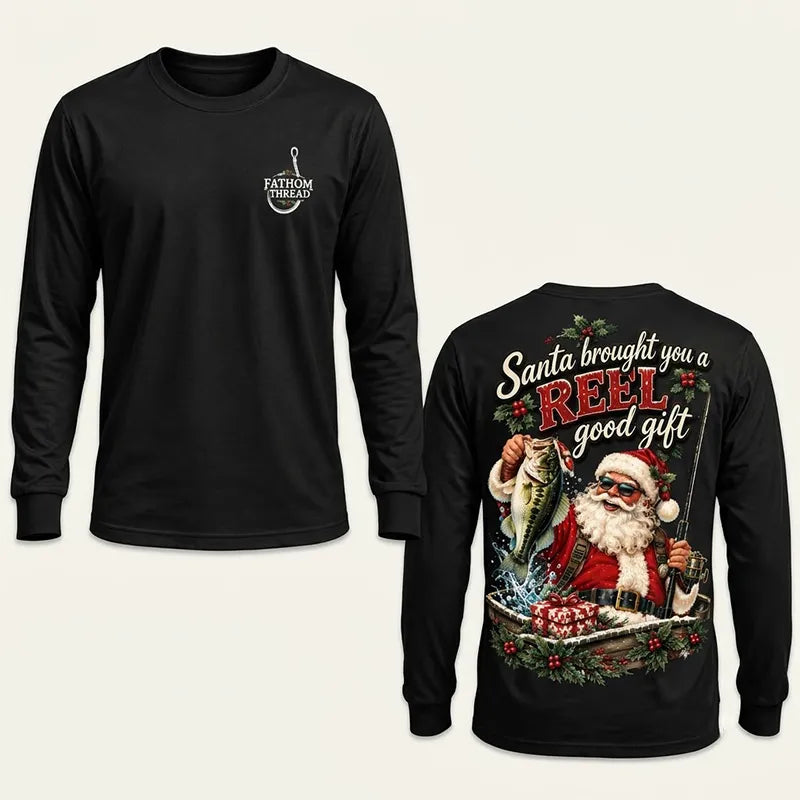 Santa REEL Good Gift Fishing Christmas Long Sleeve Shirt