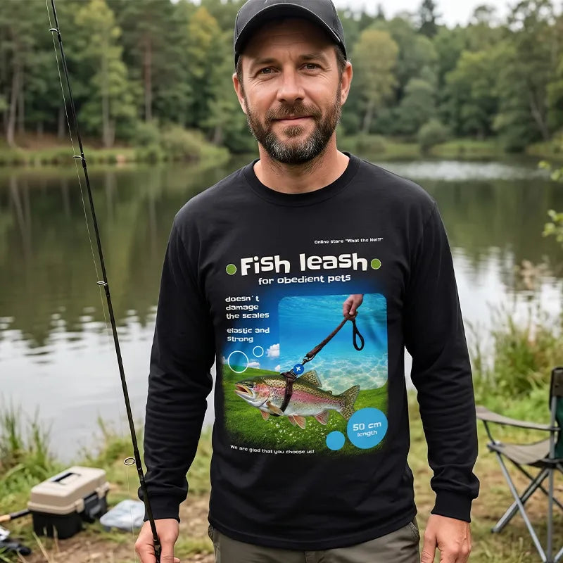 Funny Rainbow Trout Fish Leash Fishing Long Sleeve Shirt