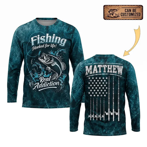 Personalized Hooked for Life Fishing Long Sleeve Shirt