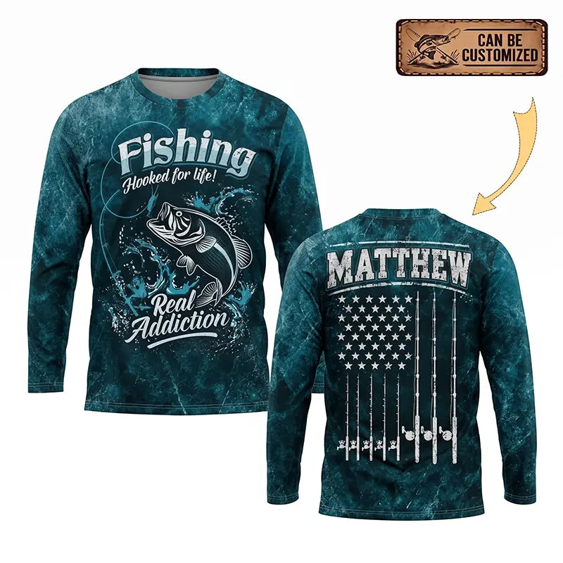 Personalized Hooked for Life Fishing Long Sleeve Shirt