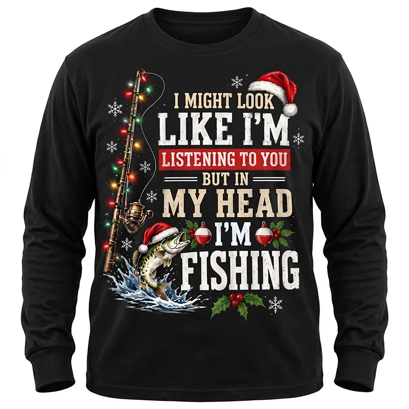 Funny Christmas Fishing Santa Fish Holiday Long Sleeve Shirt