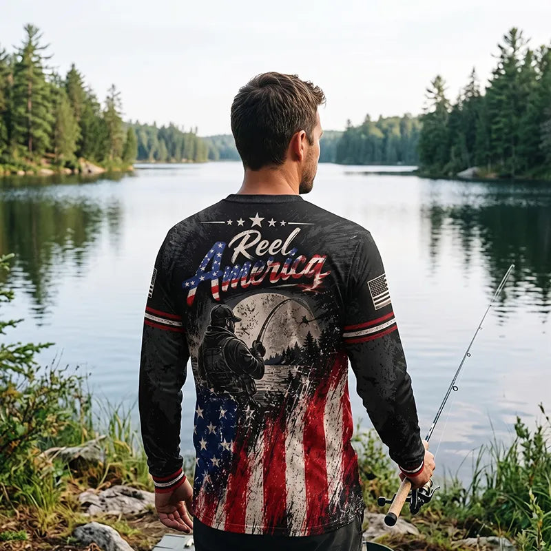 Reel America Bass Fishing Custom Name Patriotic Long Sleeve Shirt