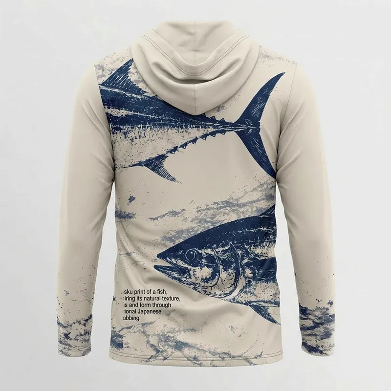 Personalized Fathom Thread Gyotaku Tuna Ocean Fishing Hooded Long Sleeve Shirt