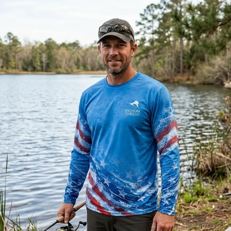 Custom One Nation Under Rod Patriotic Fishing Performance Long Sleeve Shirt