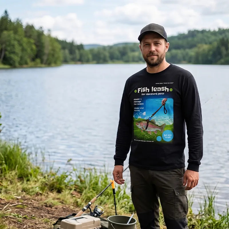 Funny Rainbow Trout Fish Leash Fishing Long Sleeve Shirt