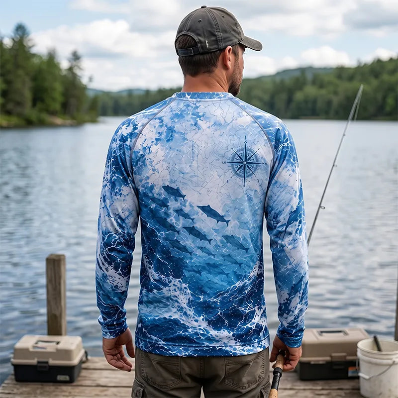 Ocean Waves Swordfish Personalized Fishing Long Sleeve Shirt