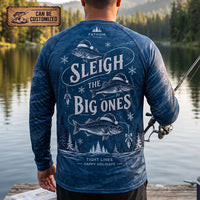 Personalized Sleigh the Big Ones Christmas Fishing Long Sleeve Shirt