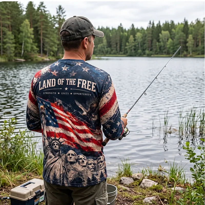 Personalized Land Of The Free Bald Eagle American Flag Long Sleeve Shirt