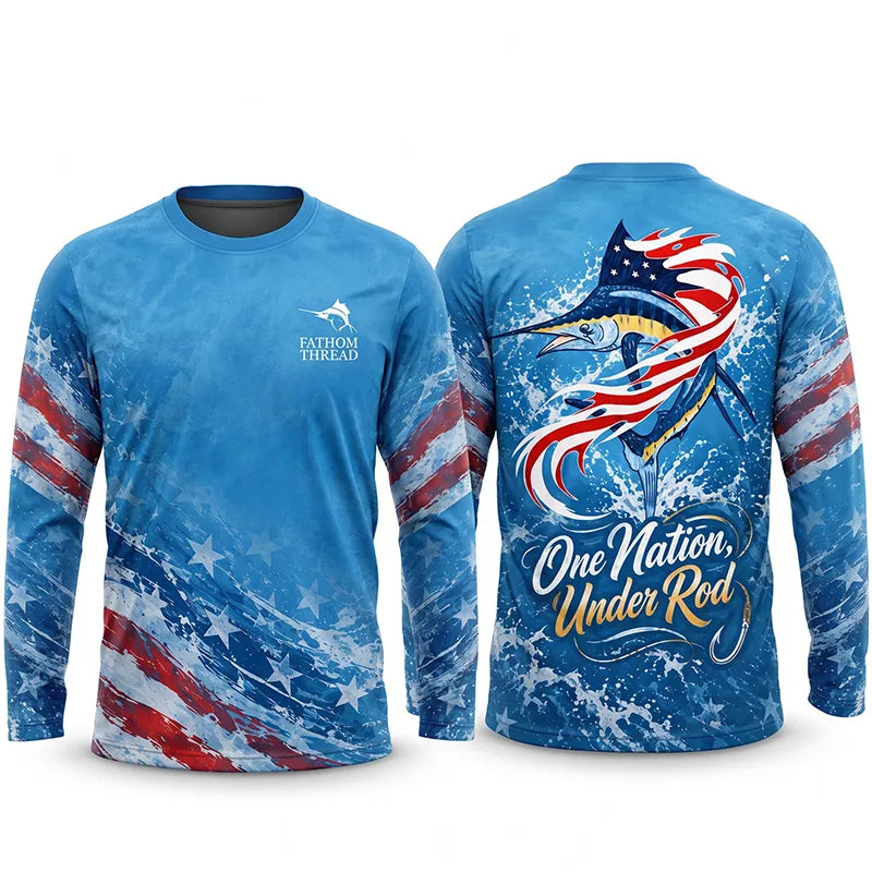 Custom One Nation Under Rod Patriotic Fishing Performance Long Sleeve Shirt