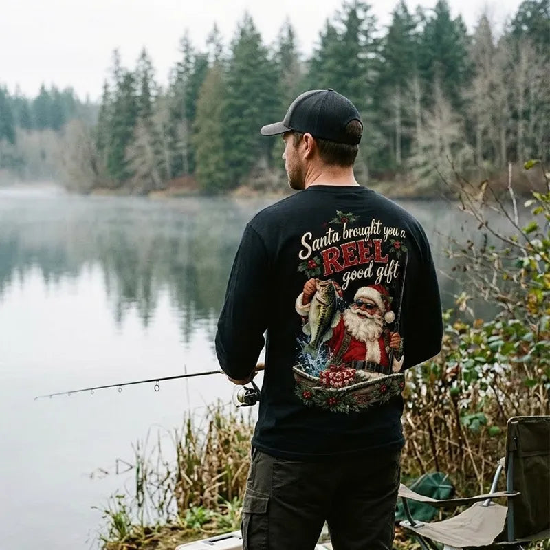 Santa REEL Good Gift Fishing Christmas Long Sleeve Shirt