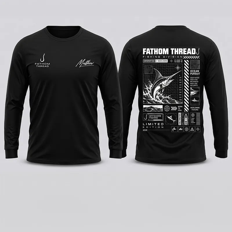 Swordfish Ocean Pursuit Fishing Technical Blueprint Long Sleeve Shirt