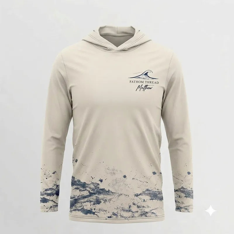 Personalized Fathom Thread Gyotaku Tuna Ocean Fishing Hooded Long Sleeve Shirt