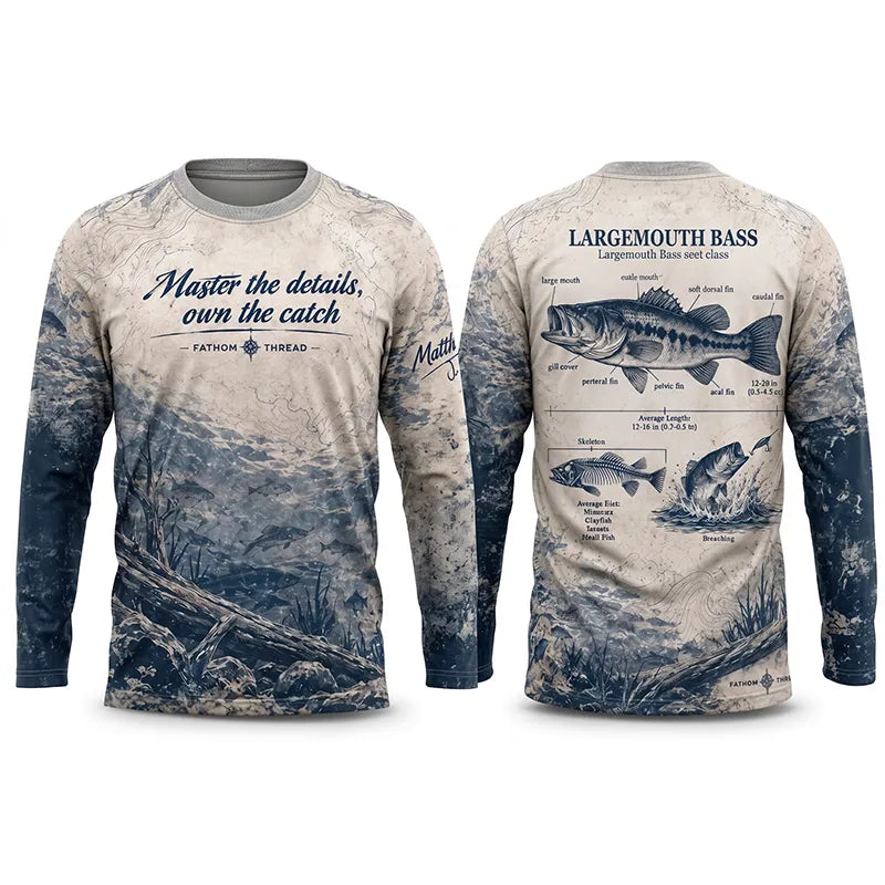 Personalized Fathom Thread Custom Largemouth Bass Anatomy Fishing Long Sleeve Shirt