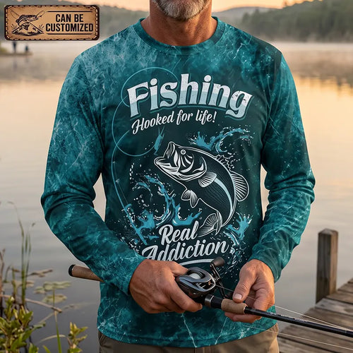 Personalized Hooked for Life Fishing Long Sleeve Shirt
