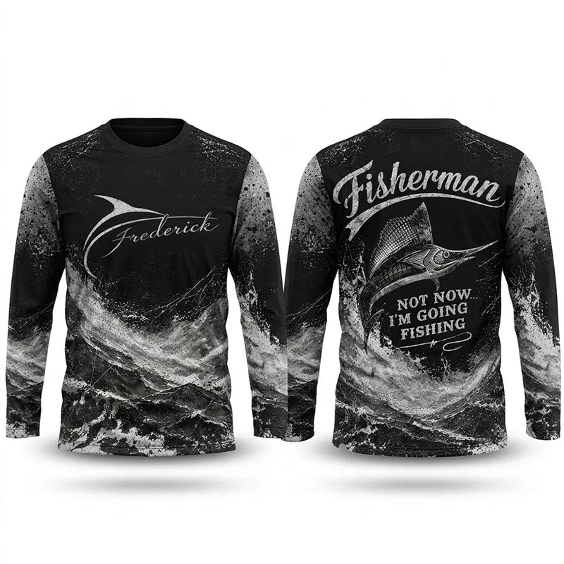 Personalized Sailfish Fisherman Not Now I'm Going Fishing Long Sleeve Shirt