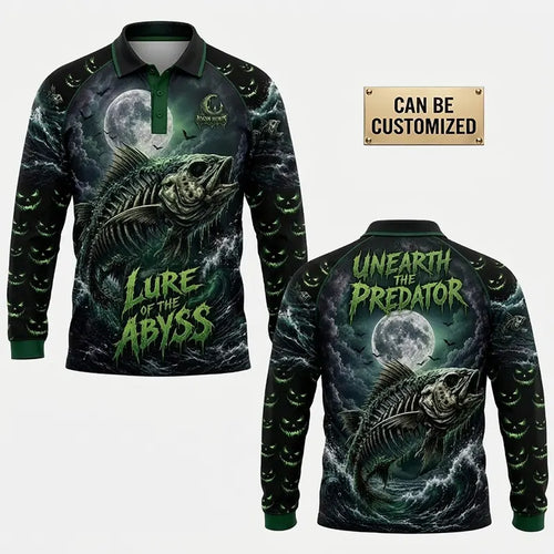 Lure Of The Abyss Skeleton Fishing Polo Long Sleeve Shirt
