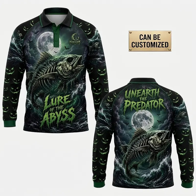 Lure Of The Abyss Skeleton Fishing Polo Long Sleeve Shirt