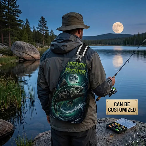 Lure Of The Abyss Skeleton Fishing Sling Bag