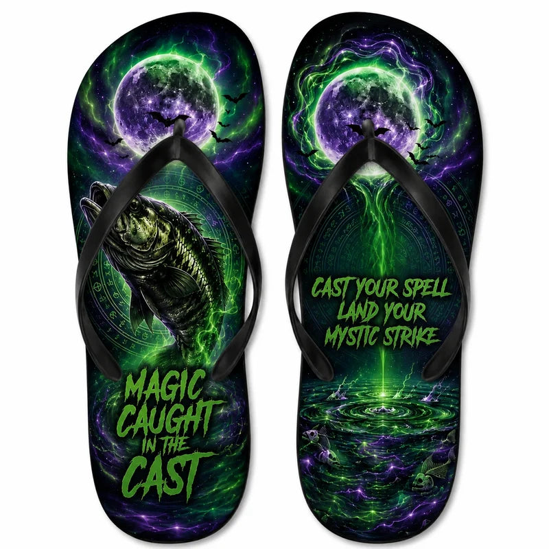 Magic Caught In The Cast Halloween Fishing Flip Flops
