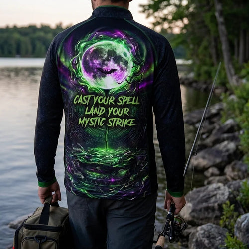 Magic Caught In The Cast Halloween Fishing Zip Long Sleeve Shirt