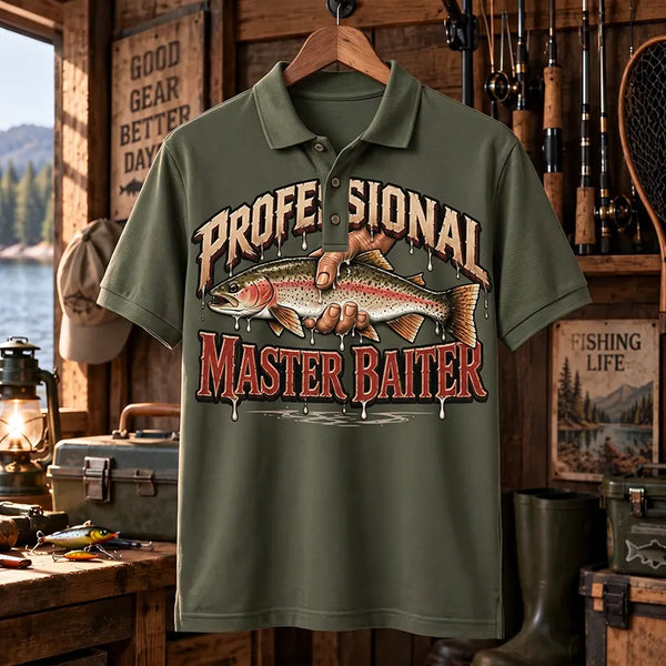 Master Baiter Vintage Rainbow Trout Fishing Polo Shirt 2026