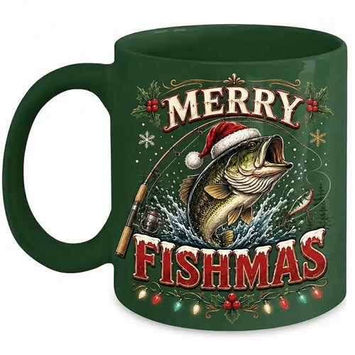 Merry Fishmas Funny Fishing Mug