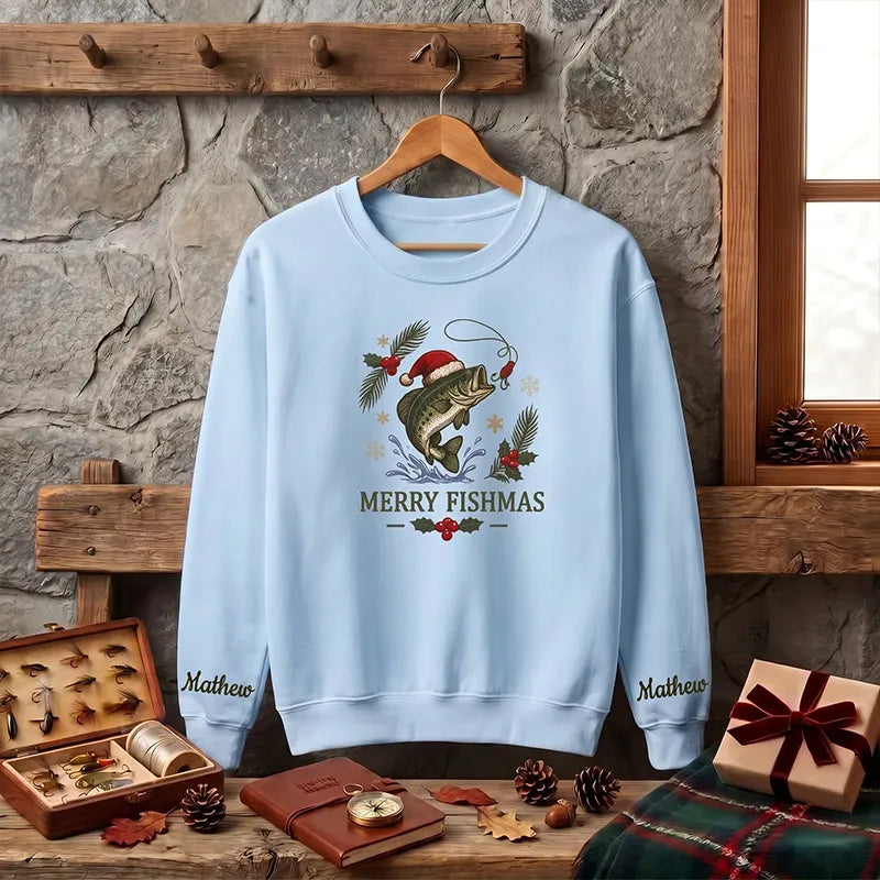 Merry Fishmas Personalized Christmas Bass Fishing Sweater 2026
