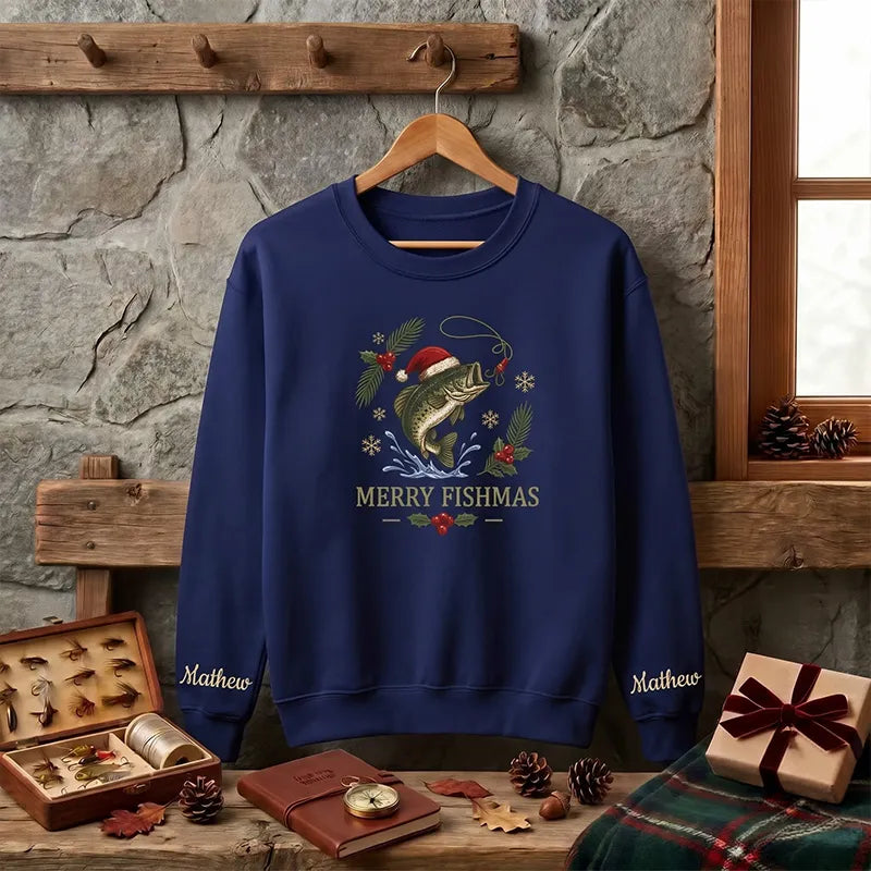 Merry Fishmas Personalized Christmas Bass Fishing Sweater 2026