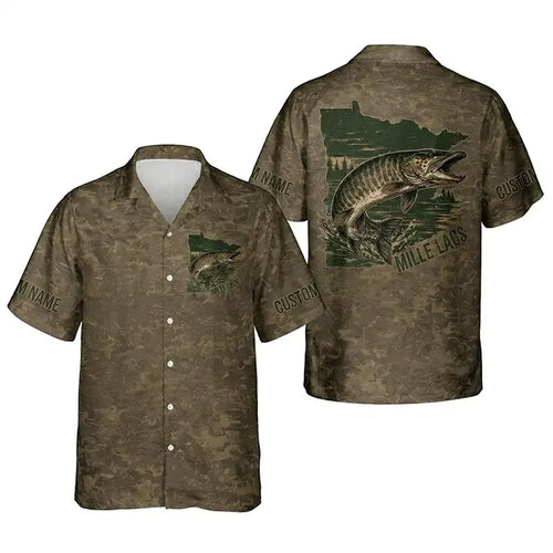Minnesota Mille Lacs Muskie Fishing Personalized Apparel - Khaki Brown