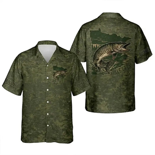 Minnesota Mille Lacs Muskie Fishing Personalized Apparel - Moss Green