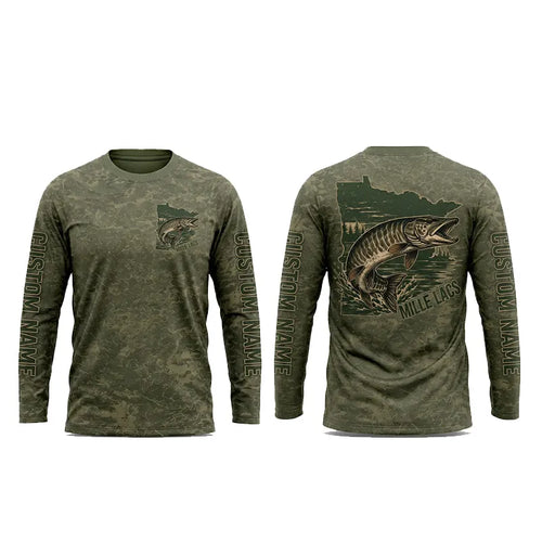Minnesota Mille Lacs Muskie Fishing Personalized Apparel - Camo Base