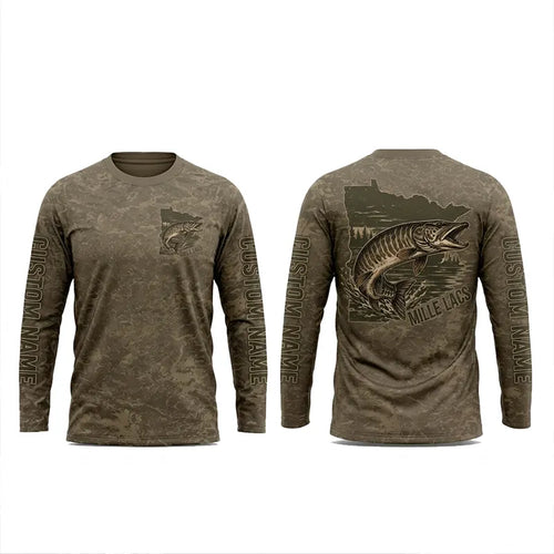 Minnesota Mille Lacs Muskie Fishing Personalized Apparel - Khaki Brown