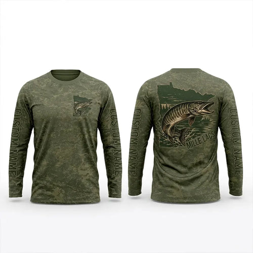 Minnesota Mille Lacs Muskie Fishing Personalized Apparel - Moss Green