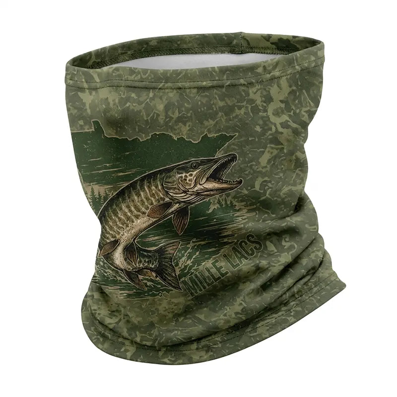 Minnesota Mille Lacs Muskie Fishing Neck Gaiter - Camo Base