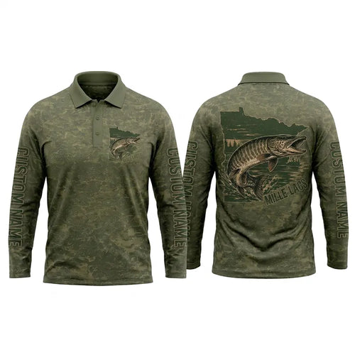 Minnesota Mille Lacs Muskie Fishing Personalized Apparel - Camo Base