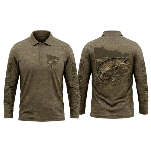 Minnesota Mille Lacs Muskie Fishing Personalized Apparel - Khaki Brown