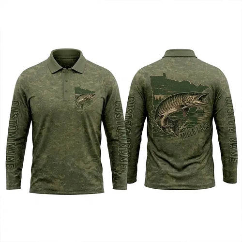 Minnesota Mille Lacs Muskie Fishing Personalized Apparel - Moss Green
