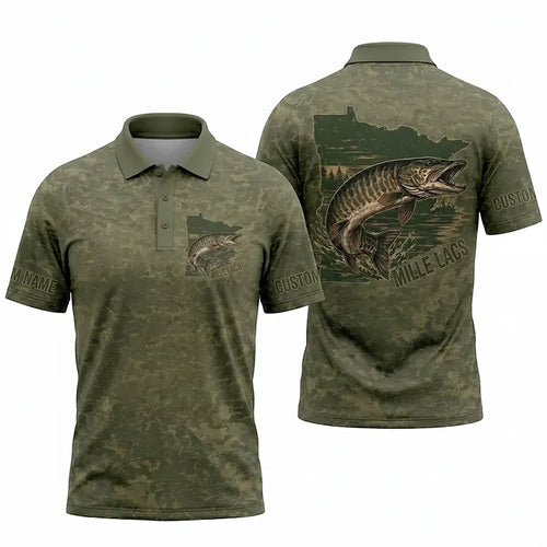 Minnesota Mille Lacs Muskie Fishing Personalized Apparel - Camo Base